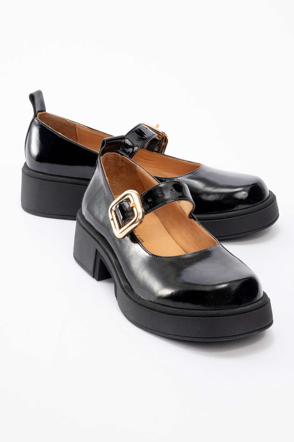 Dericlub-Mary Jane Casual Shoes for Women - Chunky Heel, Single Band, Buckle, Patent Leather, Rc 4444, Black 2