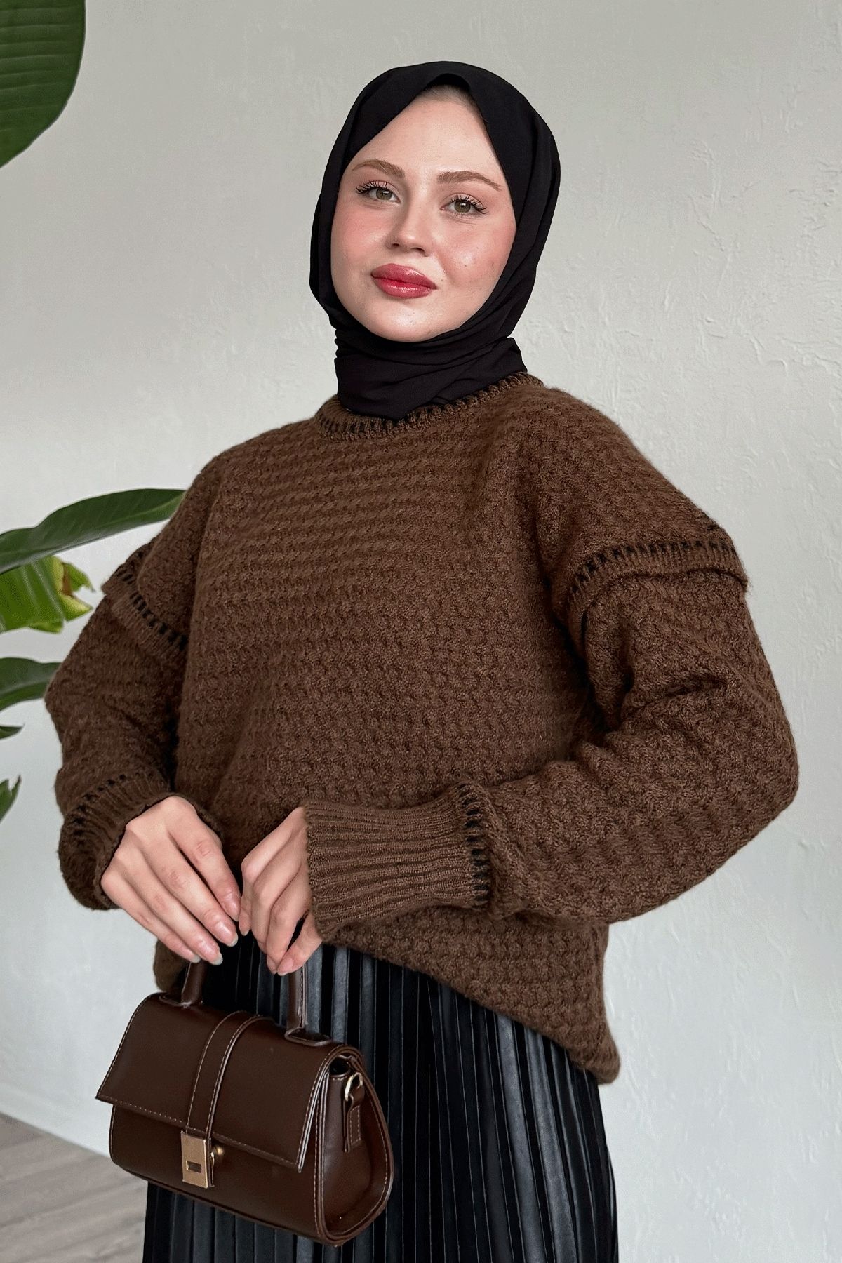 InStyle-Brown Raised Sweater - Piping Detail 2