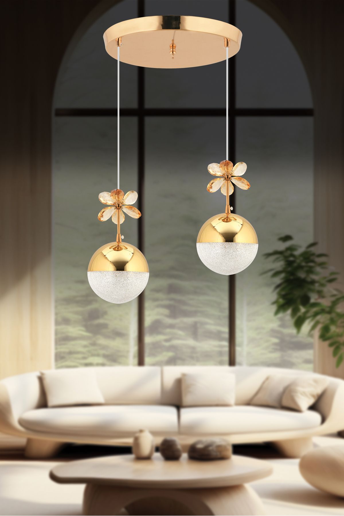 Nova Lighting Kelebek 2'li Gold Sarkıt 3 Renk Modu Ledli Kristal Taşlı Modern Led Avize