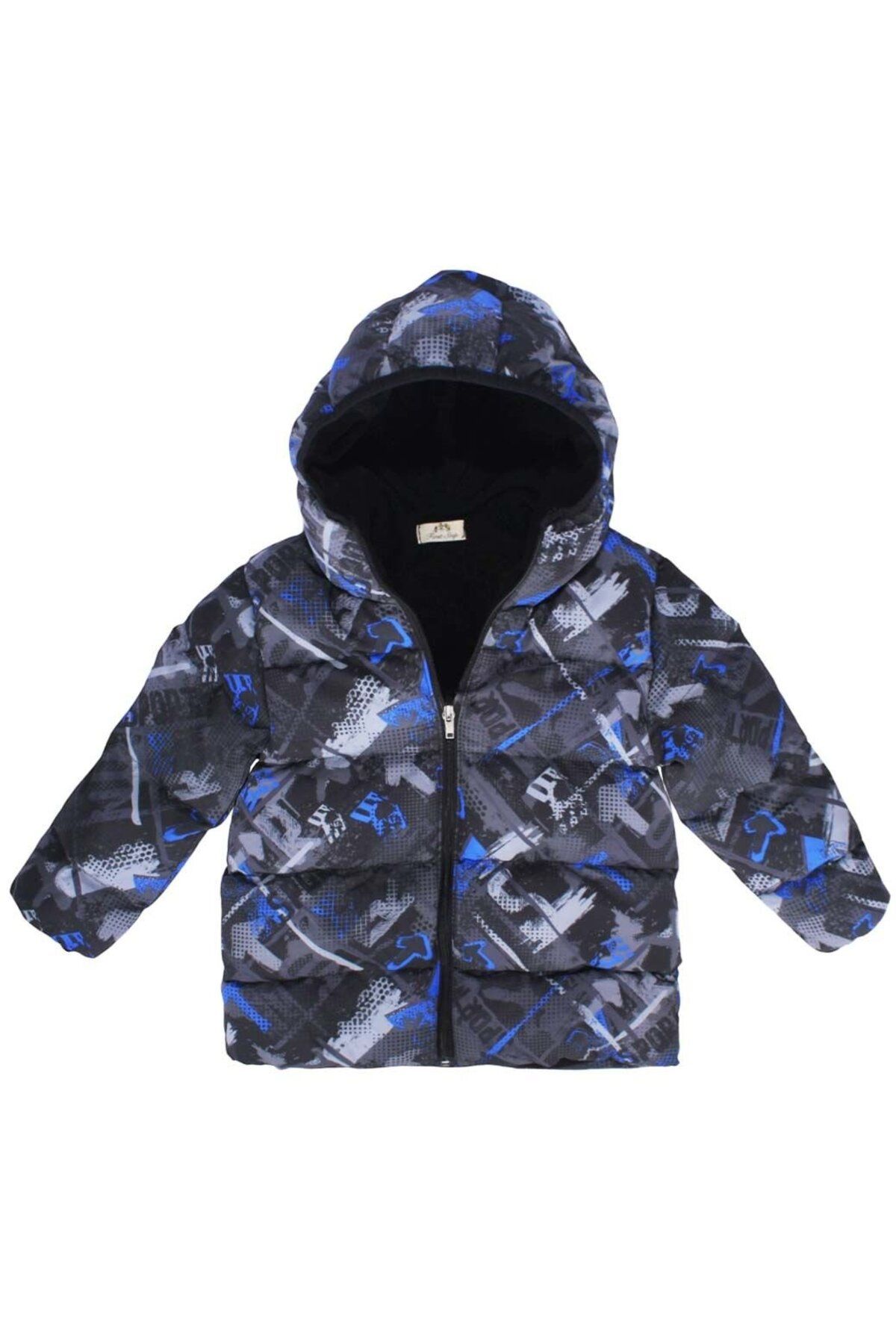 bebegen-Boy's Black Blue Gray Patterned Puffer Jacket 4