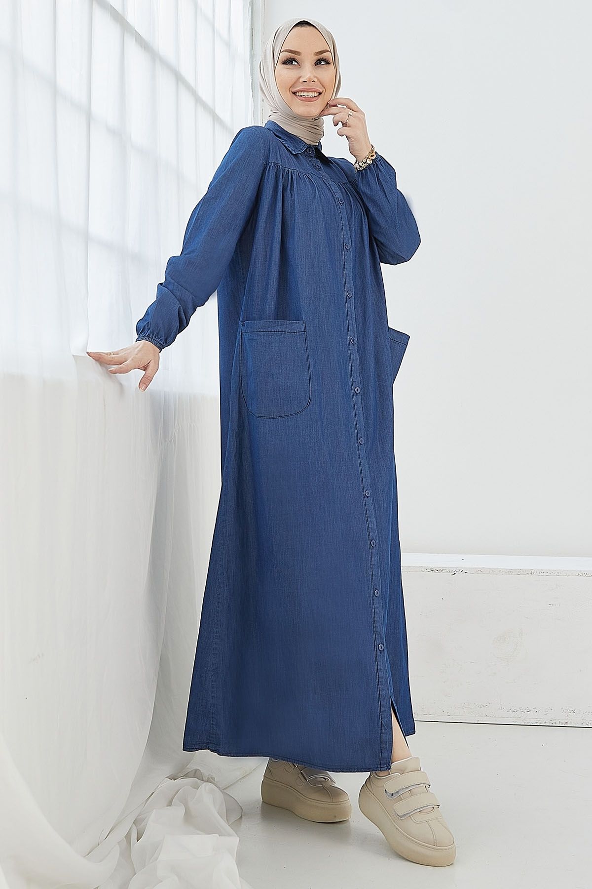 InStyle-Mayra Robe Pocket Denim Dress - Blue 4