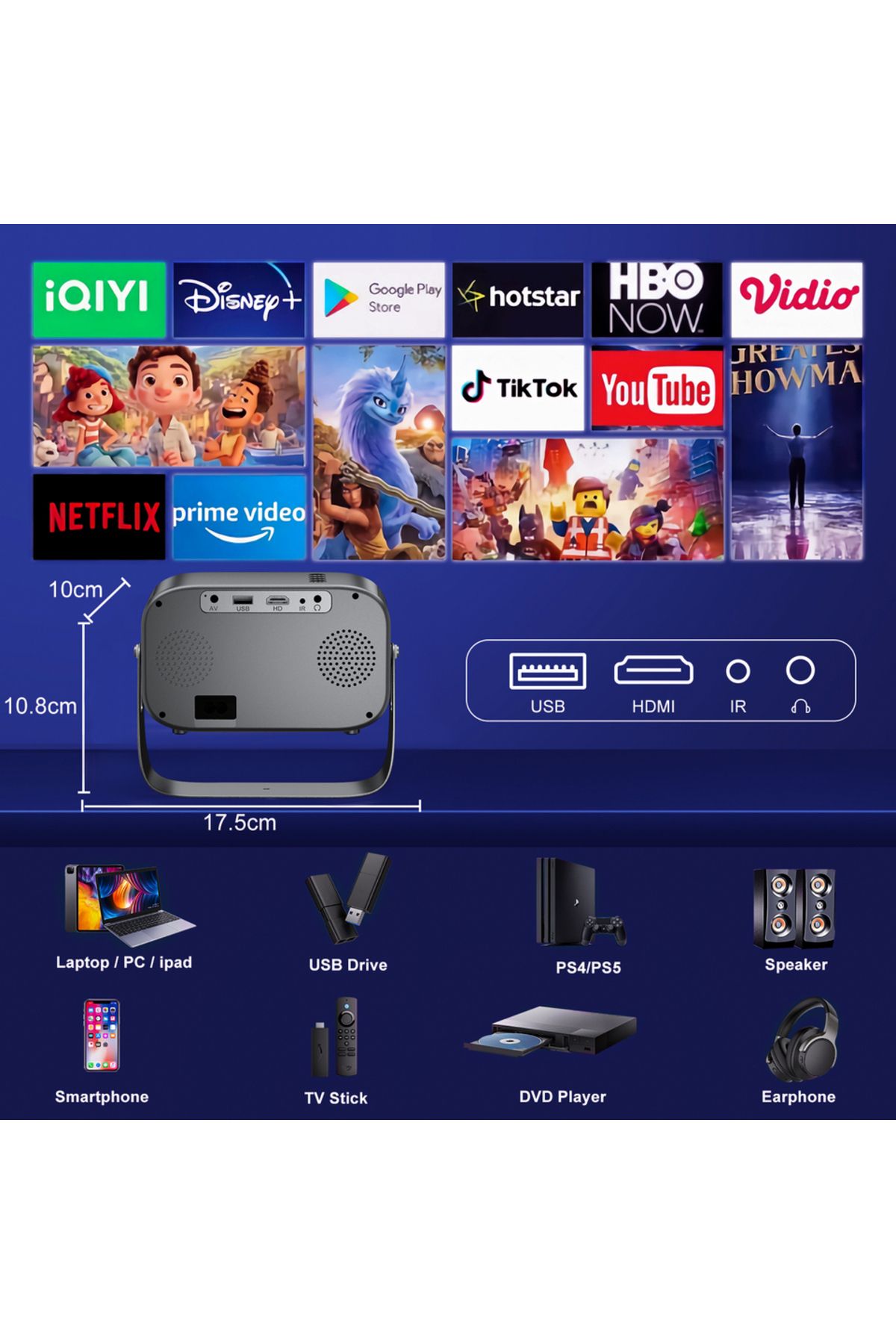 Choice-Salange Projector P28B Mini Home Theater Android 11 Free-Style Placement Projection Support Samsu... 3