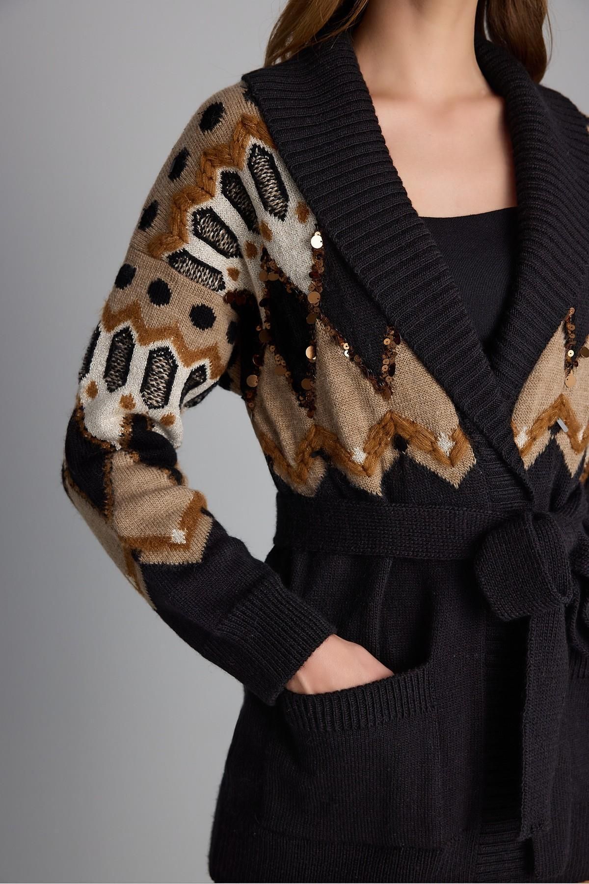 JOIN US-Handcrafted Sequin Black Knitwear Cardigan 4