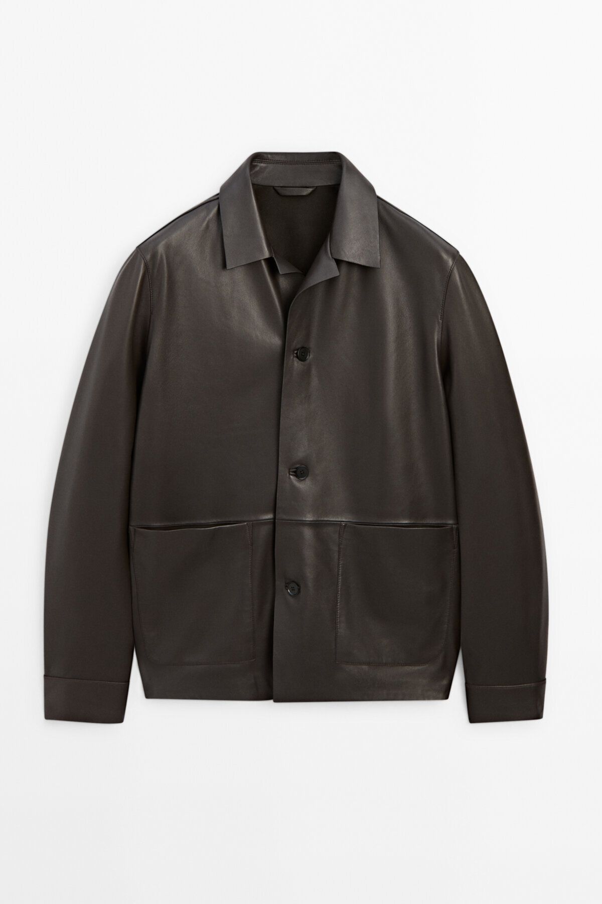 کت چند رنگ مردانه ژاکت چرمی نپا با جیب های پچ Massimo Dutti