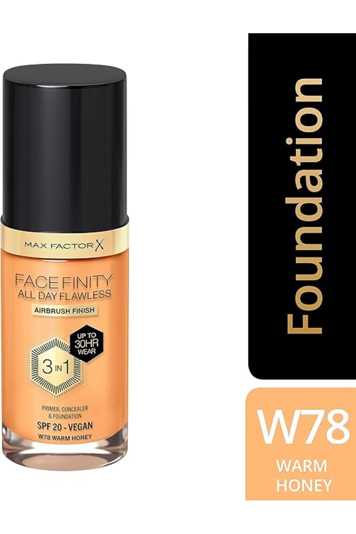 Max Factor-Facefinity All Day Flawless Foundation - W78 - Warm Honey, 30ml 2