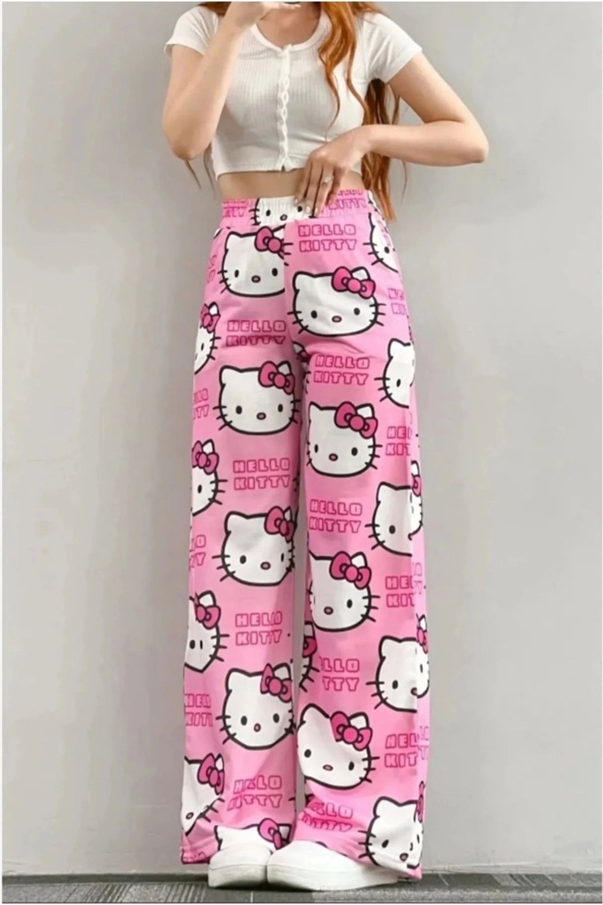 Violon Unisex Pembe Hello Kitty Cat Bol Paça Eşofman Altı