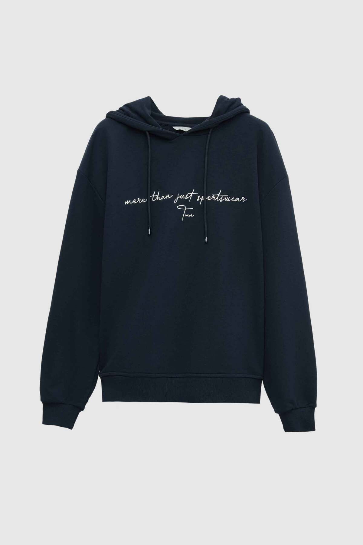 Twn-Relaxed Fit Navy Blue Embroidered 3 Thread Hooded Sweatshirt 5