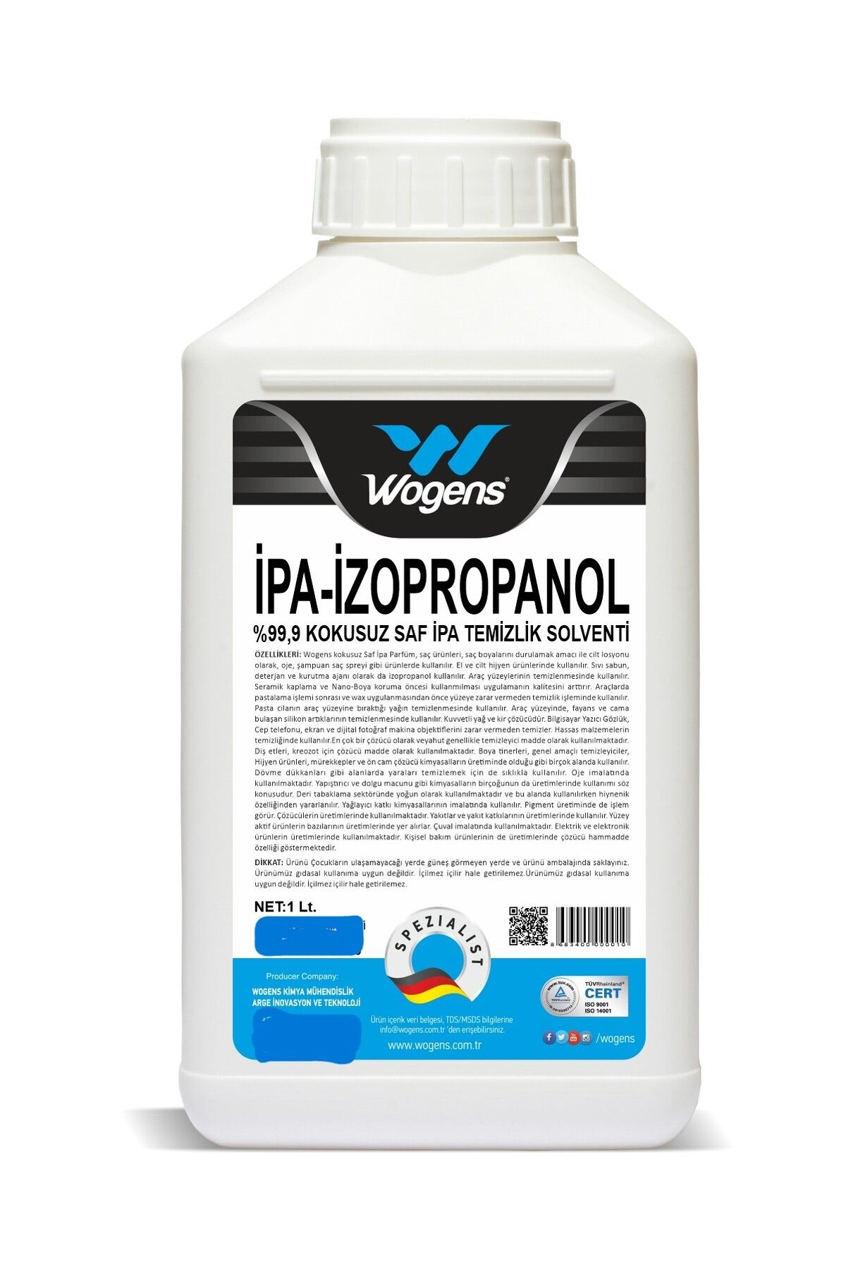 Genel Markalar Kokusuz 1 Lt Wogens %99.9 Saf Ipa Izo Propil Alkol Temizlik Solventi (izopropil Dezenfektan )