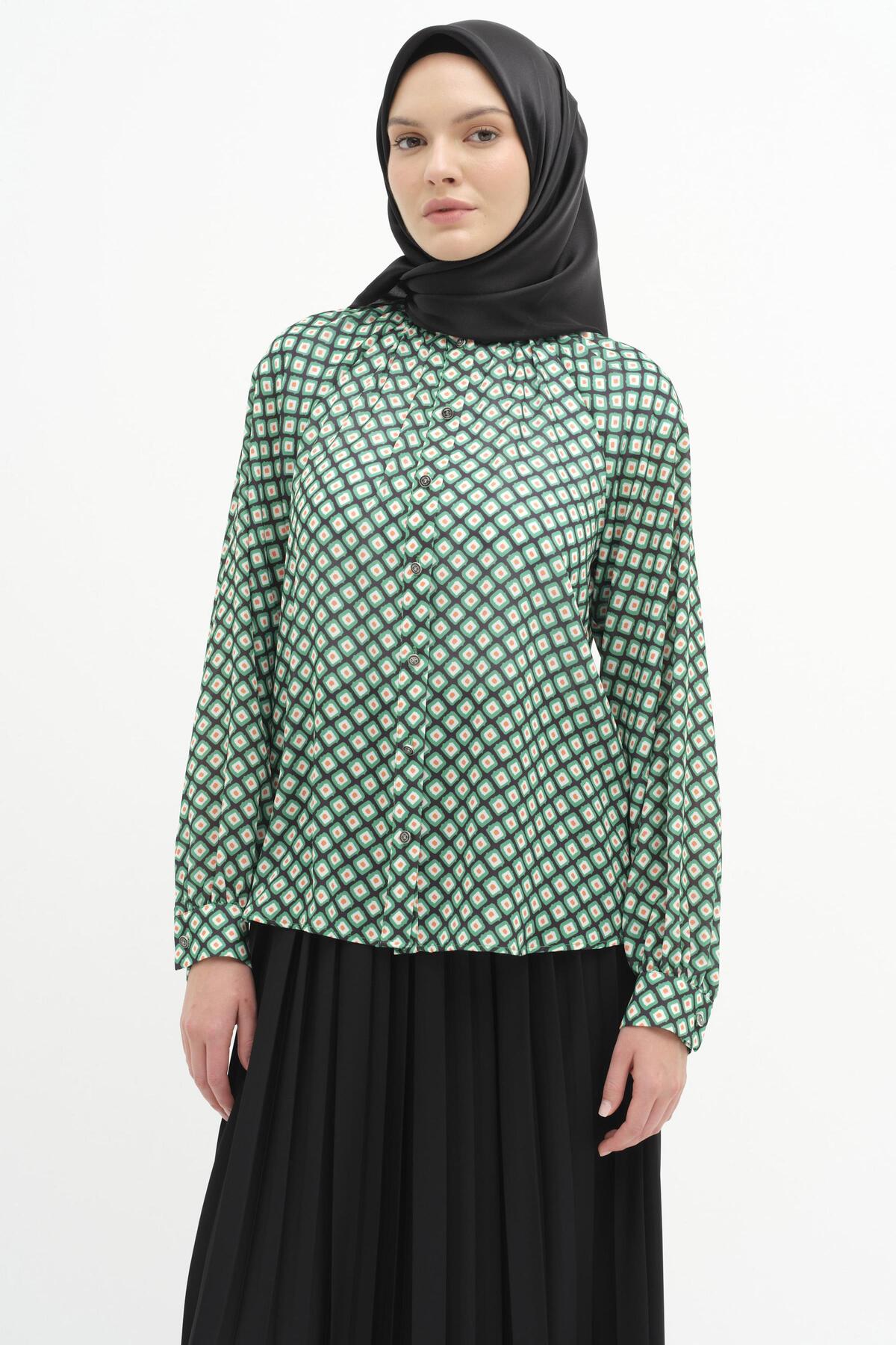 پیراهن طرح‌دار یقه گرد - سبز Tuğba