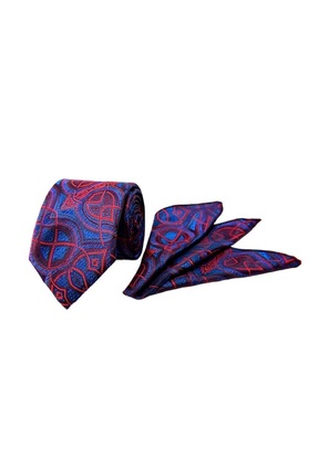 VENCHY Bordo Lacivert Hare Desen Mendilli Kravat 9905-5MK