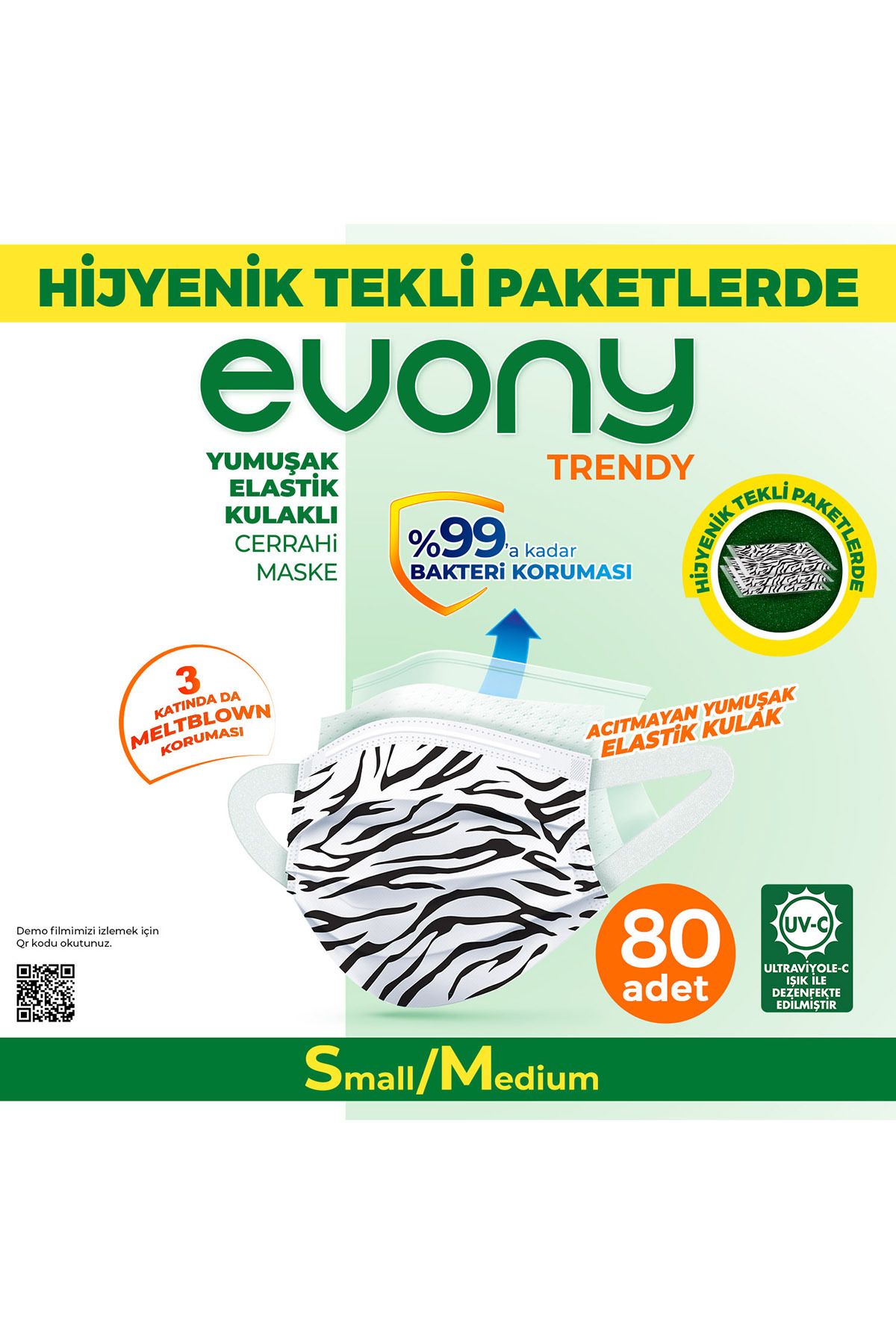 Evony Elastik Kulaklı Trendy Maske Tekli Paketlenmiş 80 Adet