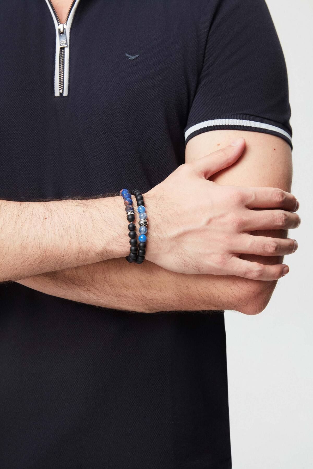Twn-Nickel Cube Onyx Natural Stone Men's Bracelet 4