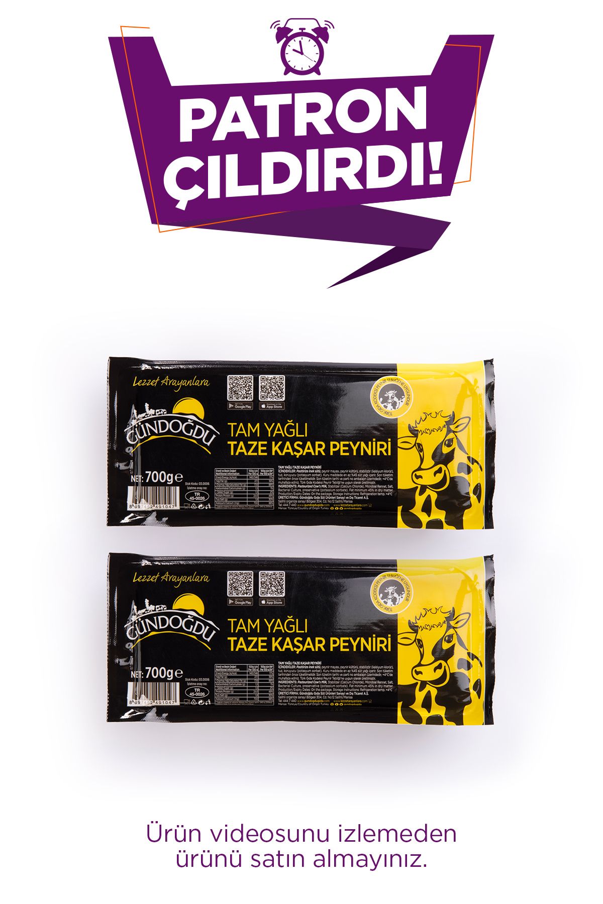 Gündoğdu Taze Kaşar Peynir 700gr 2'li