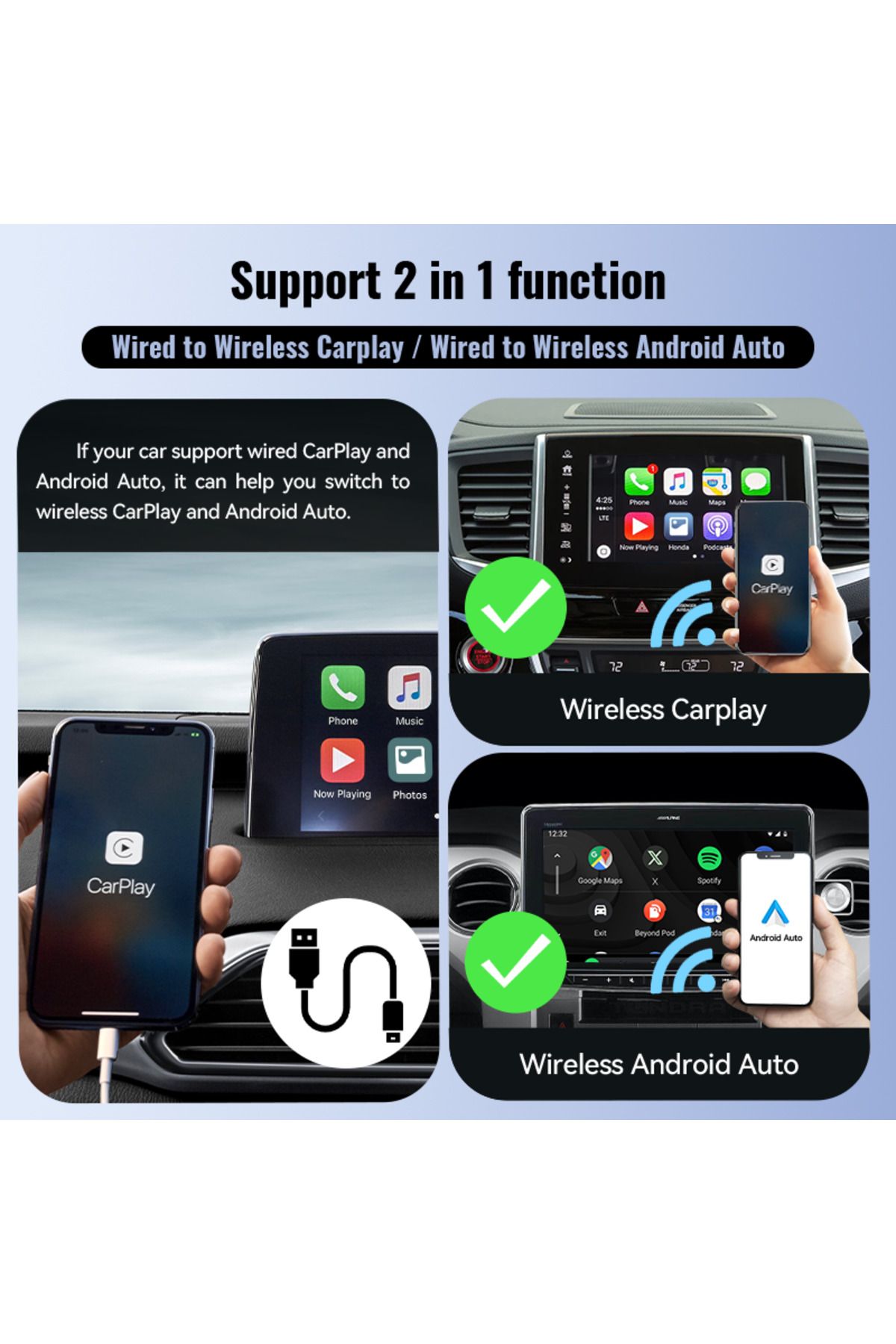 Choice-محول لاسلكي جديد من XUDA CarPlay Android Auto لاسلكي ذكي صغير صندوق توصيل وتشغيل واي فاي سريع... 5