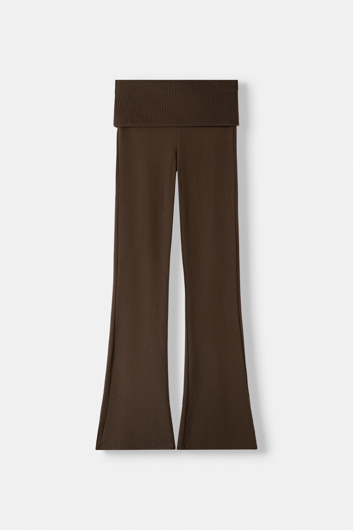 Bershka-Soft Textured Palazzo Trousers with Folding Waist 3