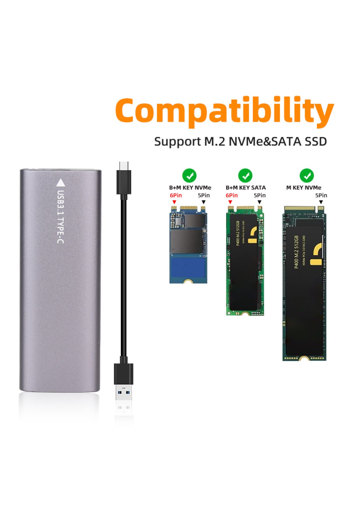 MayAug-M2 NVMe SSD Case 10Gbps HDD Box M.2 NVME NGFF To USB 3.1 External SSD Enclosure Type-A to Type-C ... 4