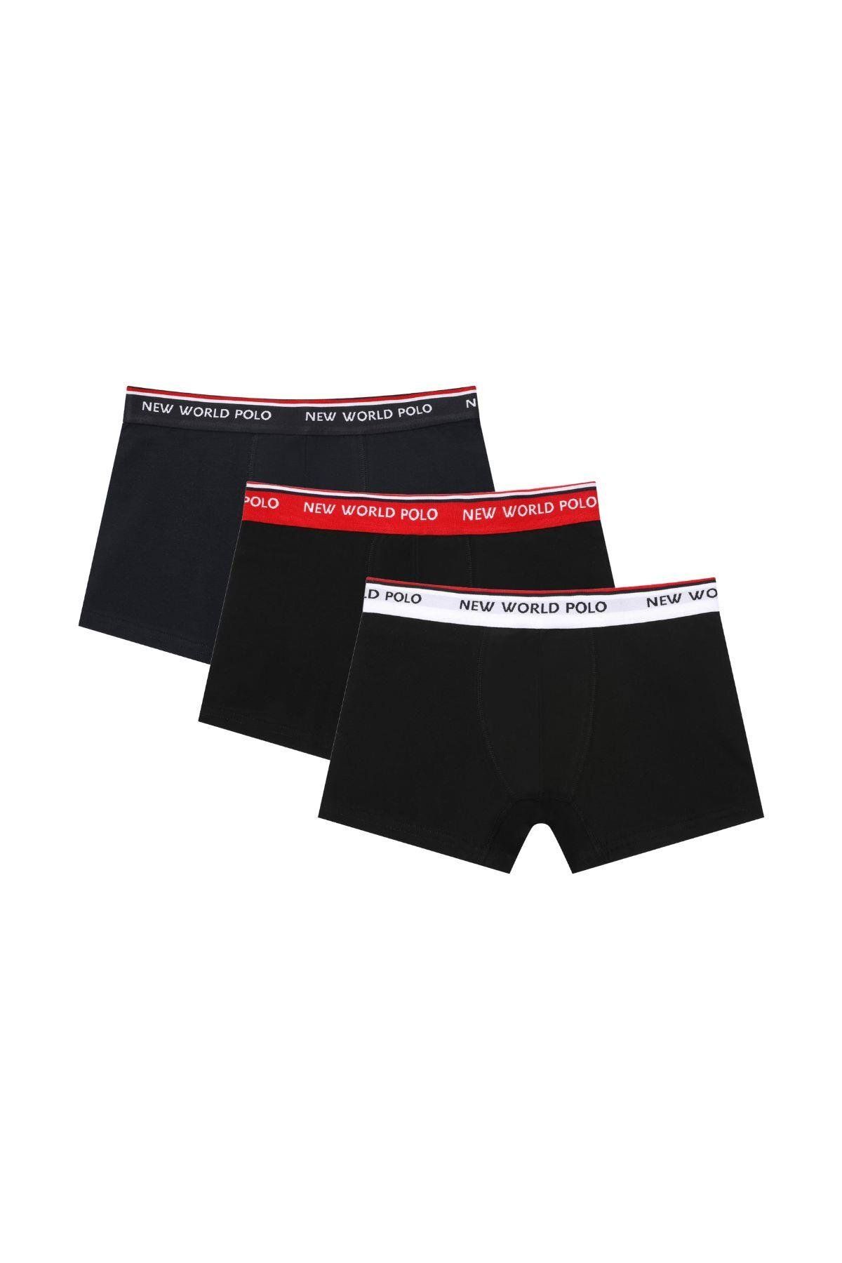 NEW WORLD POLO-Boxer de bază din 3 piese Set boxer negru din Lycra 23ssm1003 1