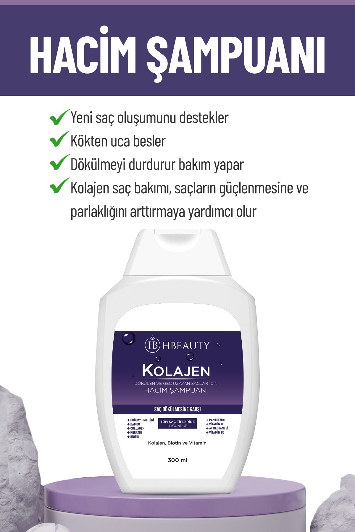 HBEAUTY Kolajen Ve Keratin Saç Dökülmesine Karşı Hızlı Sac Uzatan Dolgunlaştırıcı Onarıcı Besleyici Şampuan-2