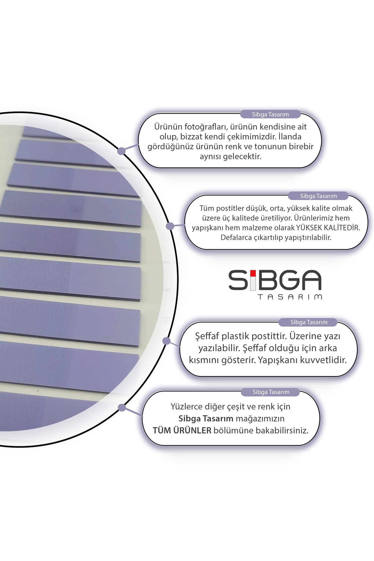 sibga tasarım-Purple Clear Color Post-It Note Paper - Bookmark Sticker 2