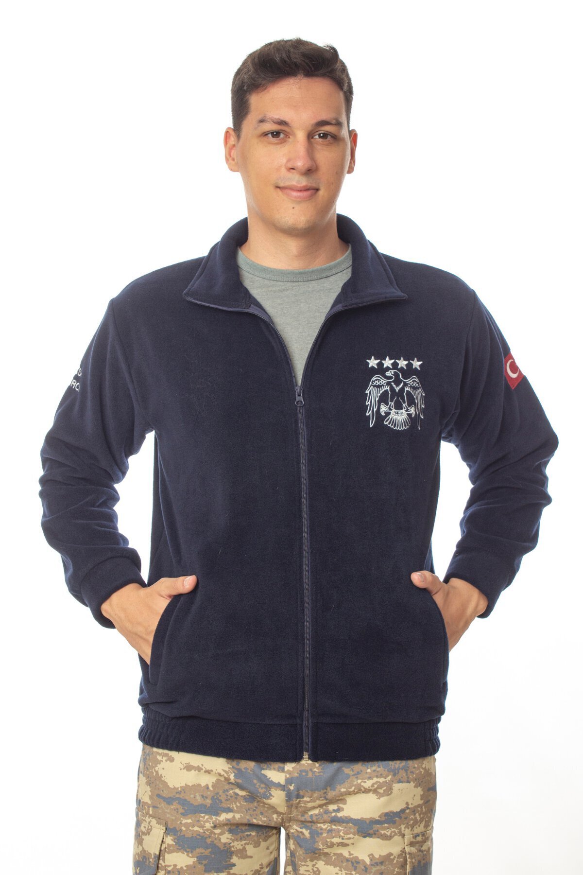 کاپشن  Kartal Nakışlı Havacı Lacivert Polar