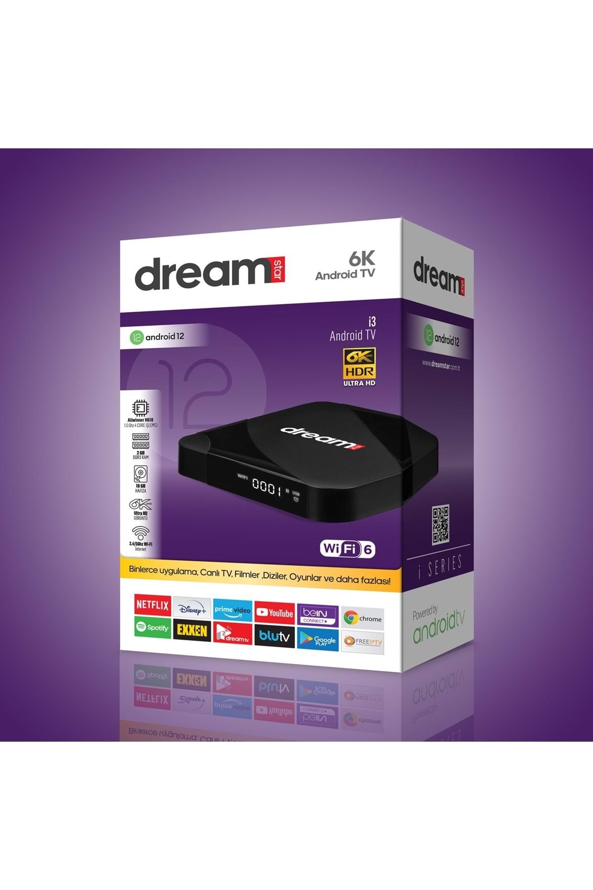 Dreamstar i3 Android 12 6K Allwinner H618 1,5 GHZ 2 GB DDR3 16 GB Tv Box 114050
