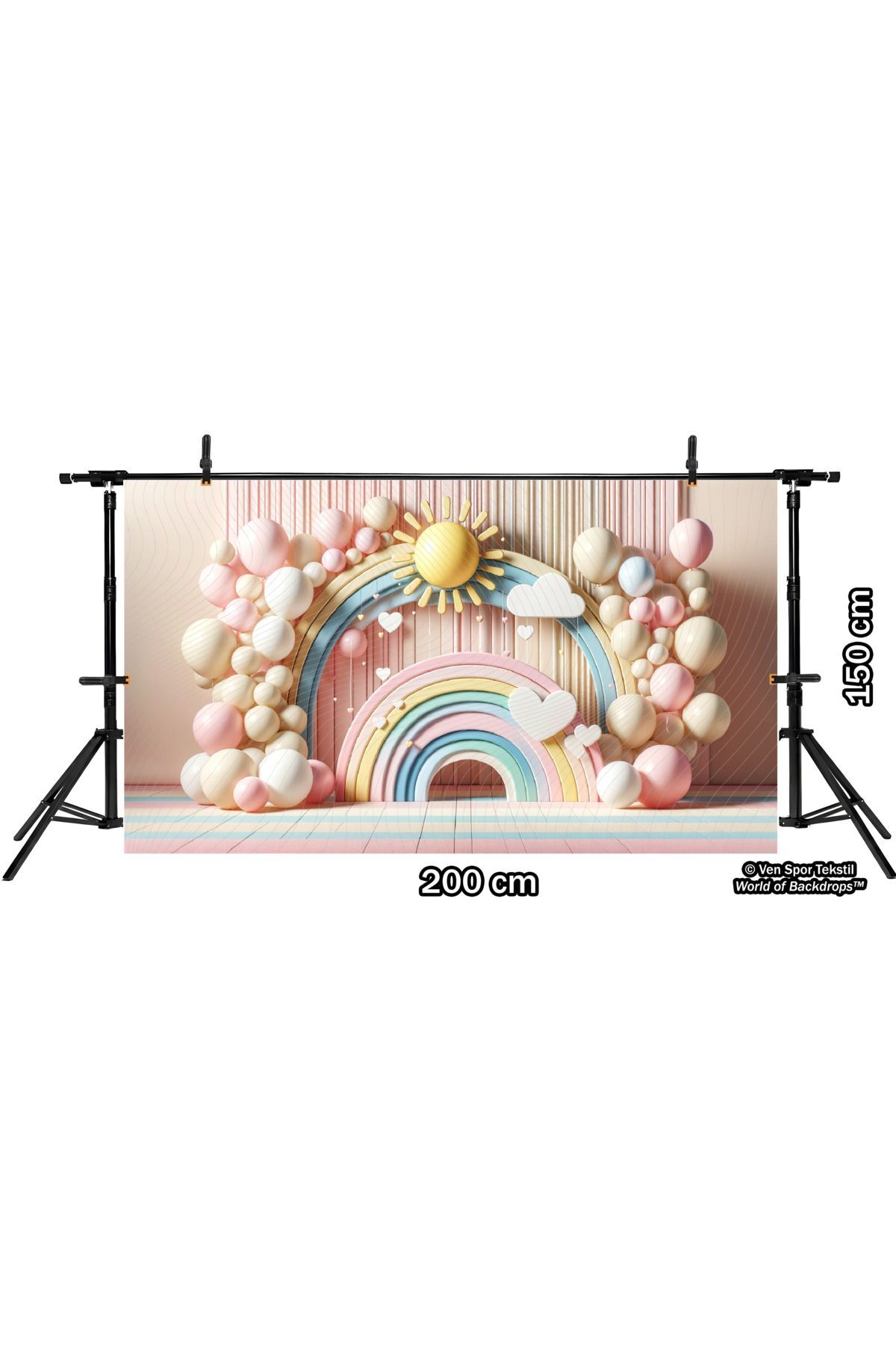 Venspor Renkli Gökkuşağı ve Balonlu Arkaplan 200x150cm - Bebek ve Çocuk Fotoğrafçılığı için Fon Duvar Örtüsü fotoğrafı 2 (önizleme)