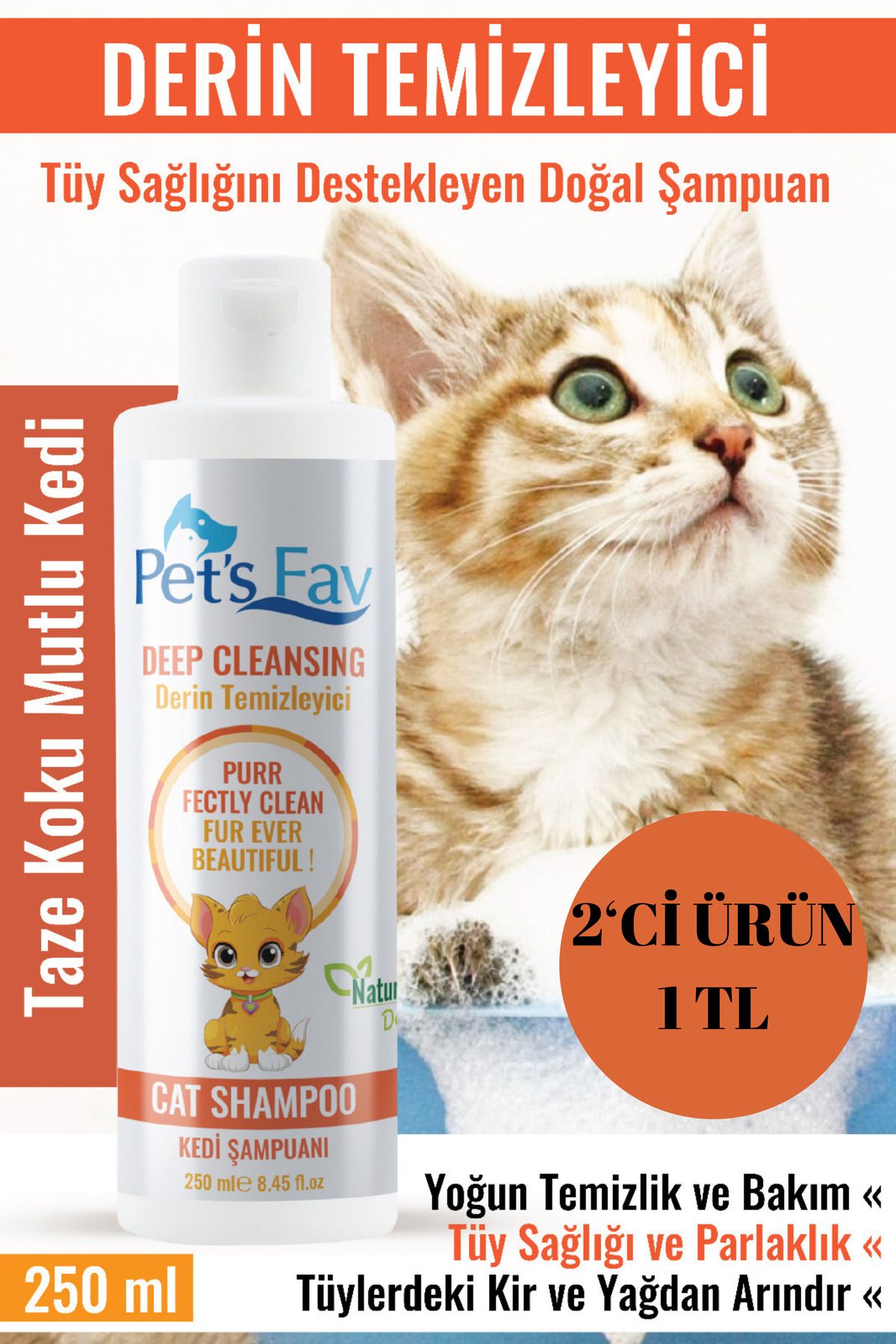 Pets Fav Tüy Sağlığını Destekleyen Derin Temizleyici Organik Ve Doğal Kedi Şampuanı