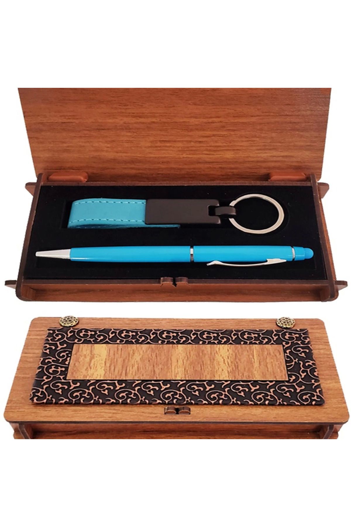mycarmella Ahşap Kutulu Kalem Ve Anahtarlık Mavi Set - VHT8355-9198