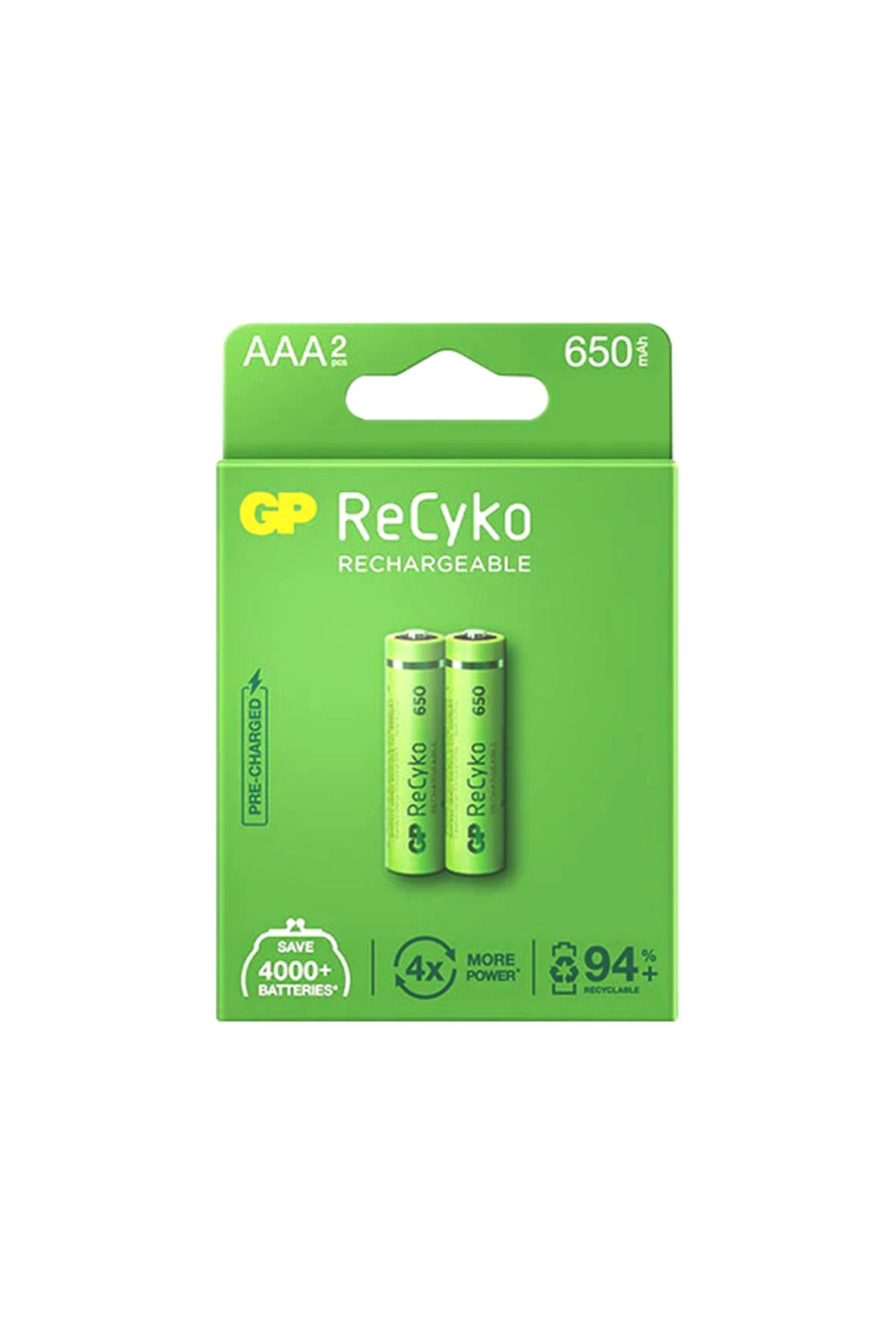 feifei GP RECYKO 650 MAH R03 AAA ŞARJLI 2Lİ İNCE KALEM PİL GP65AAAHCE-2EB2 (GPRHCH63E00 - AYS3268-8337