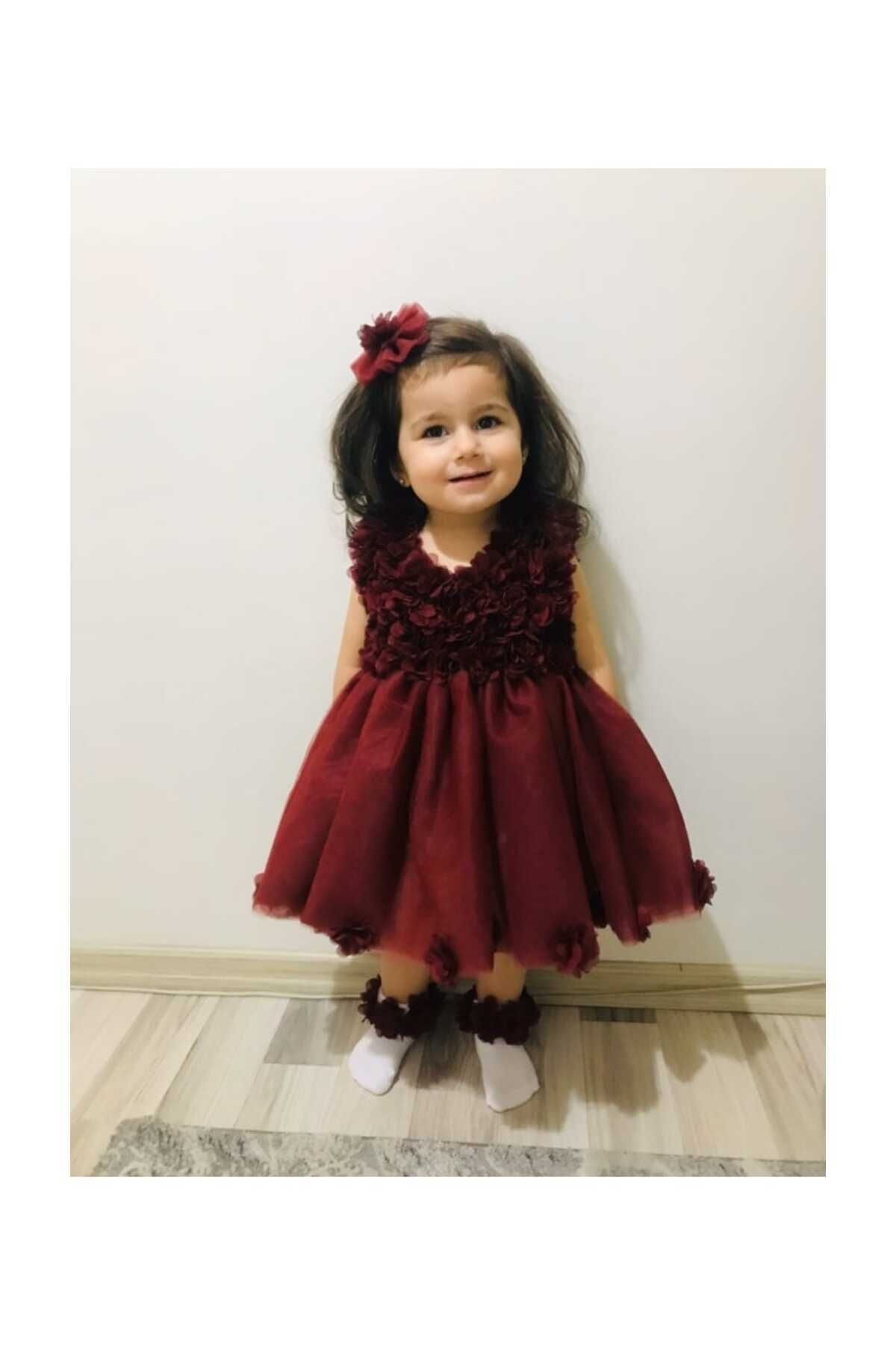 GOLD TEKSTİL Bordo, Kız Bebek Elbise ,lazer Çiçekli Elbise, Özel Gün, Mevlit, Bayramlık Ve Doğum Günü Elbise fotoğrafı 3 (önizleme)