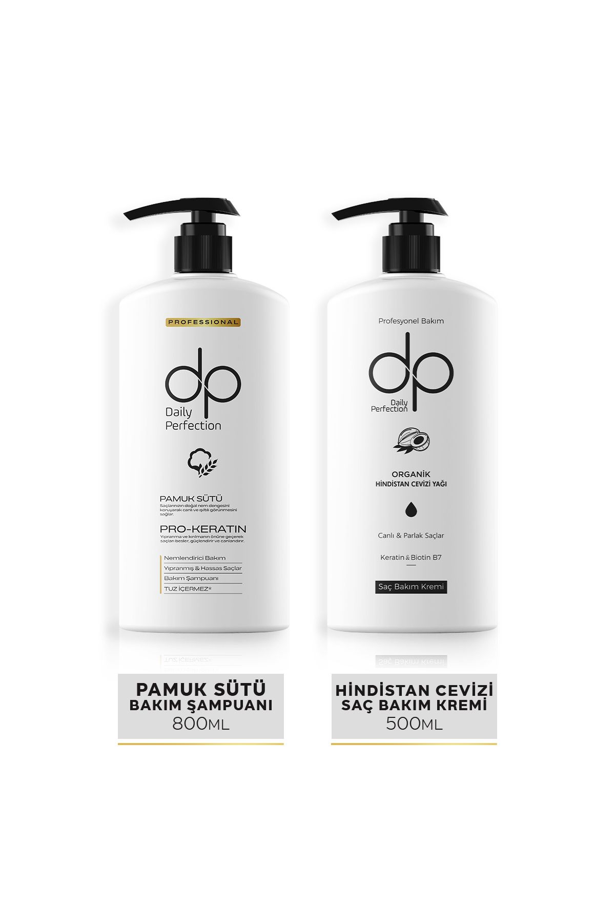 dp Daily Perfection Şampuan Pamuk Sütü 800 ml & Saç Kremi Hindistan Cevizi 500 ml