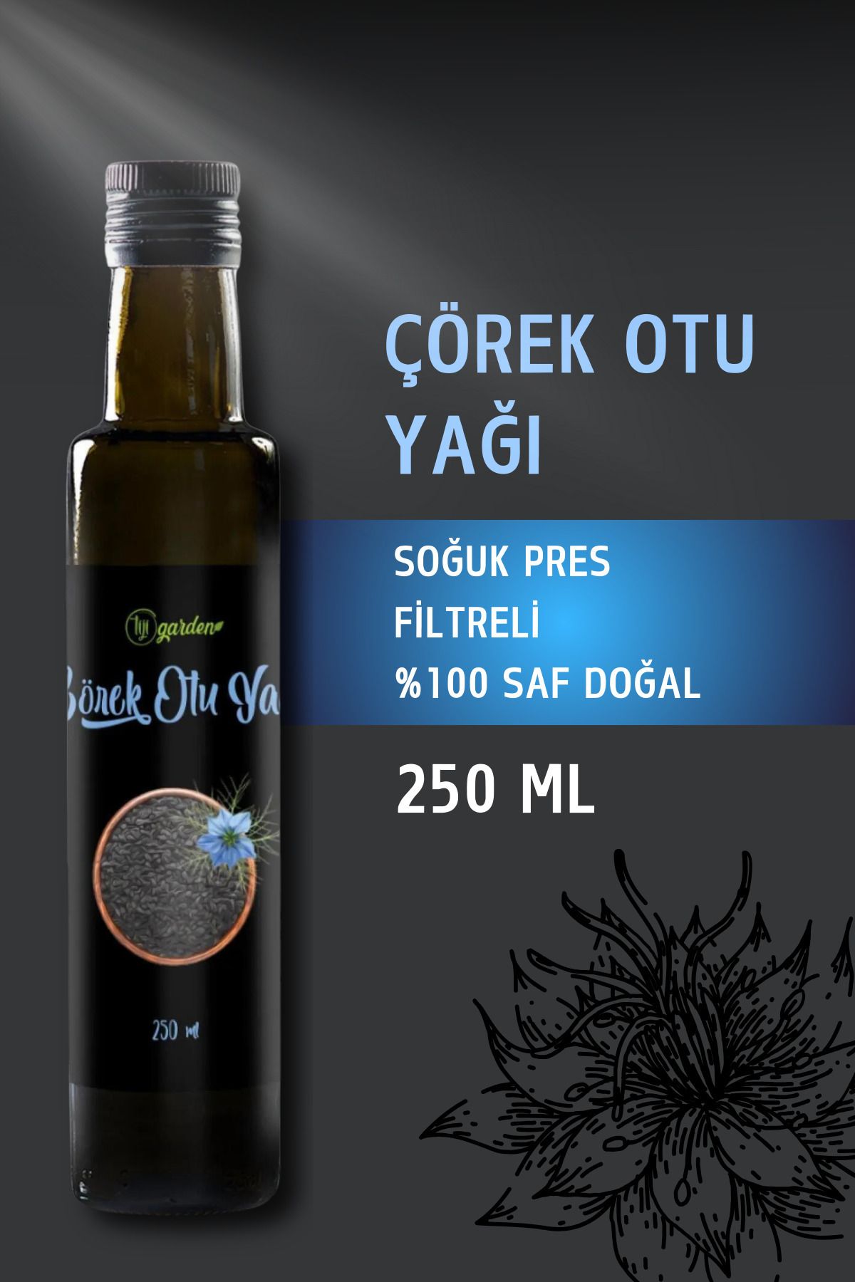 Tiji Garden %100 Doğal Çörek Otu Yağı Soğuk Sıkım Yumuşak Içim Çörekotu 250 ml