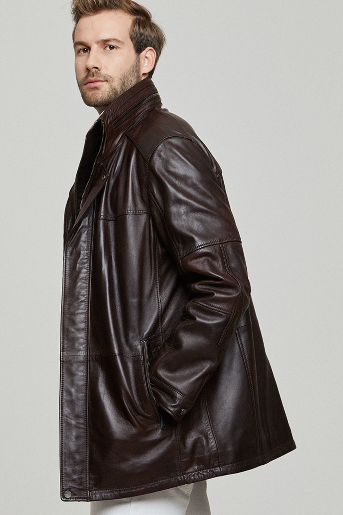 Derimod-Men's Brown Leather Coat - Eduardo 14wge610347 2