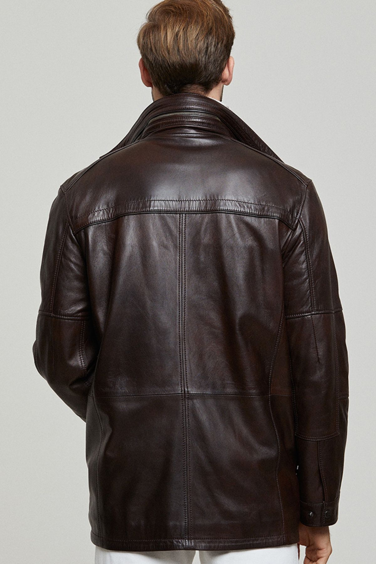 Derimod-Men's Brown Leather Coat - Eduardo 14wge610347 4