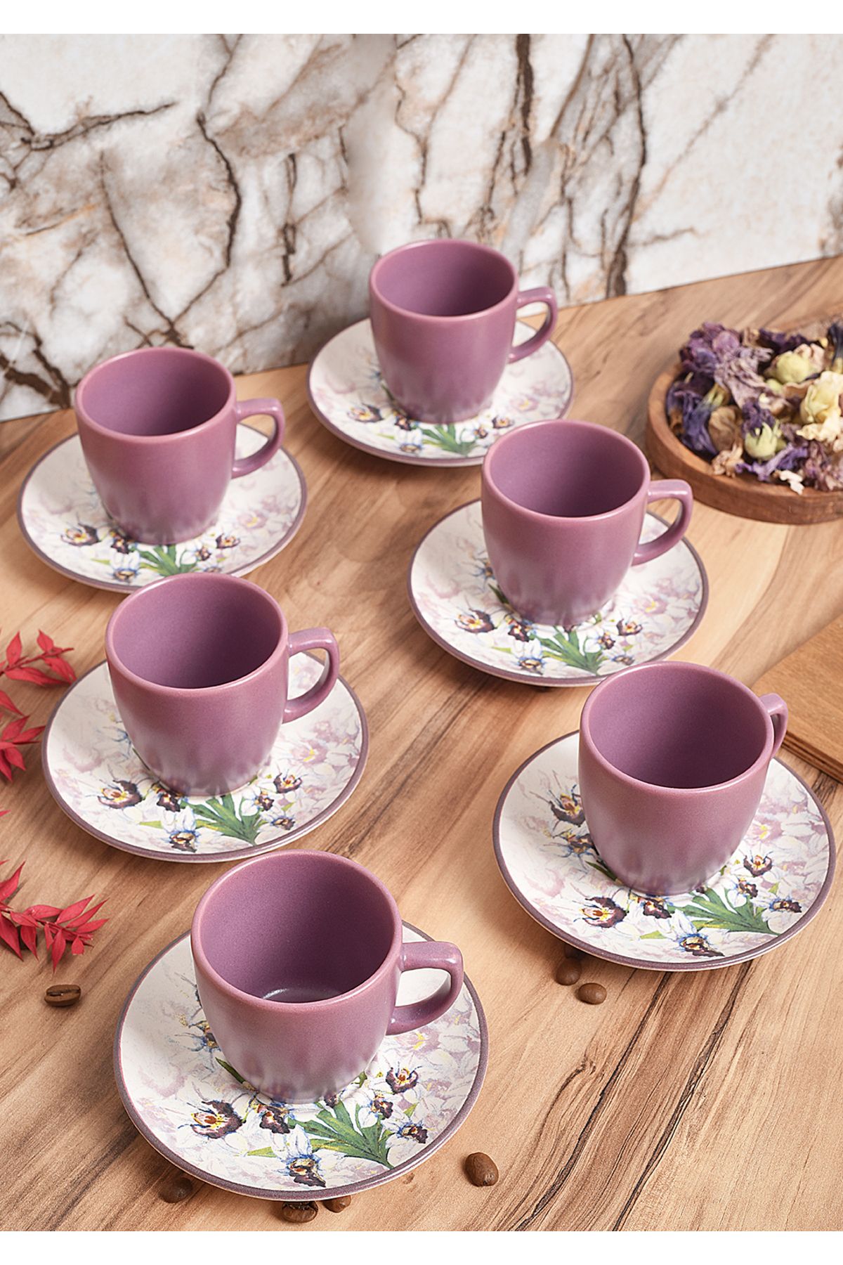 ShoppingPortal-Turkish Coffee Cup Set 100ml 6-Seater Coffee Cup Set Iris Flower Digital Printing 2