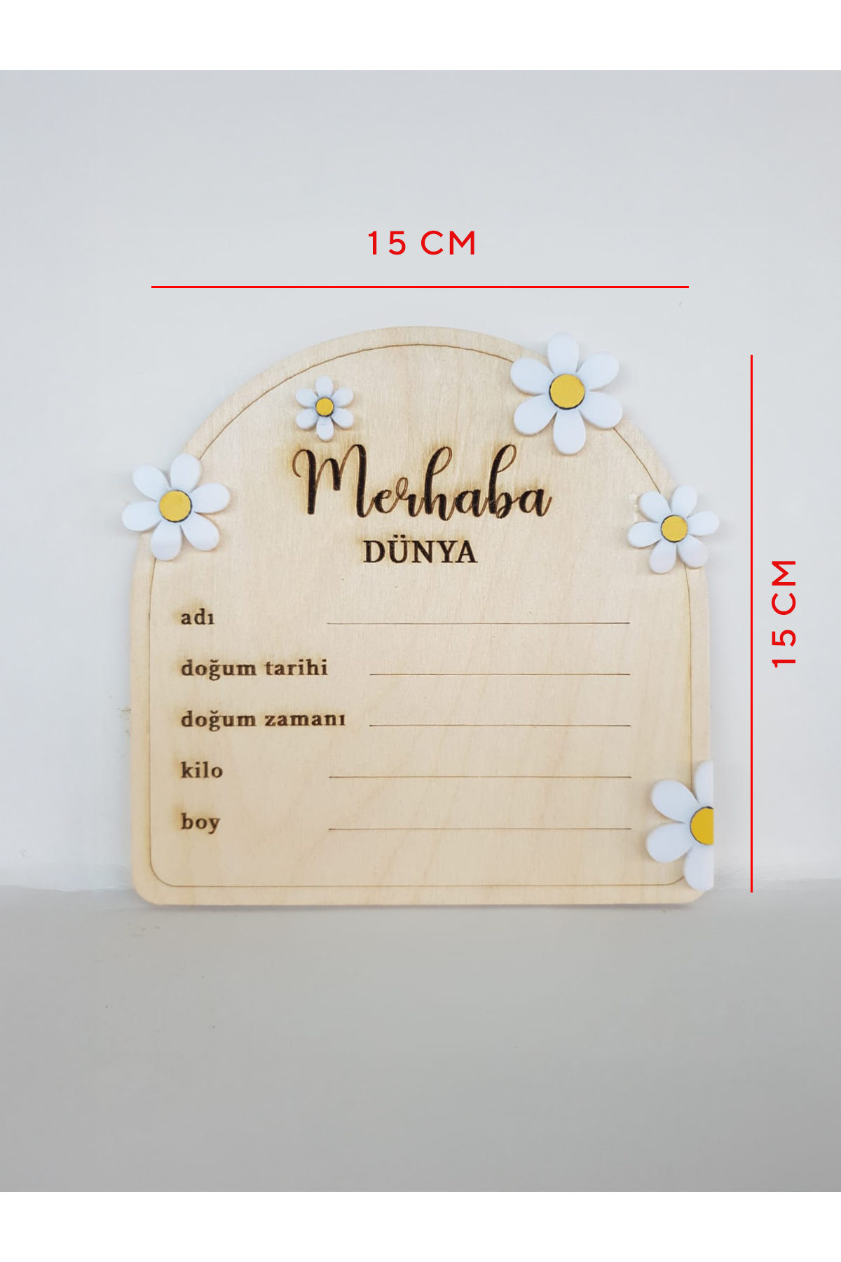 Home Bebek Merhaba Dünya Yeni Doğan Fotoğraf Çekimi Anı Kartı Doğal Ahşap ve Papatya Desenli fotoğrafı 3 (önizleme)