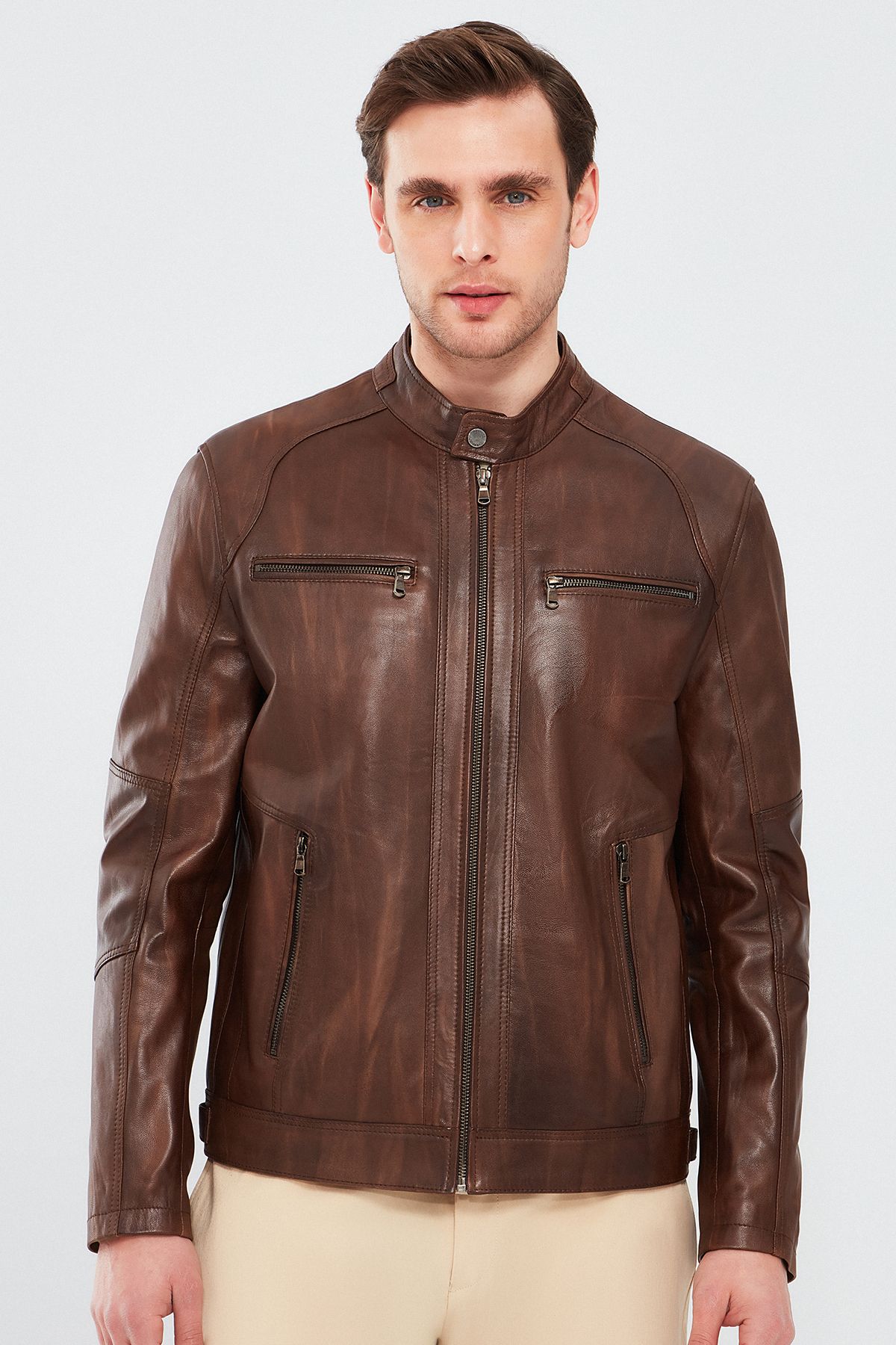 Derimod-Alanzo Men's Leather Coat Brown - 23wge6330nc 2