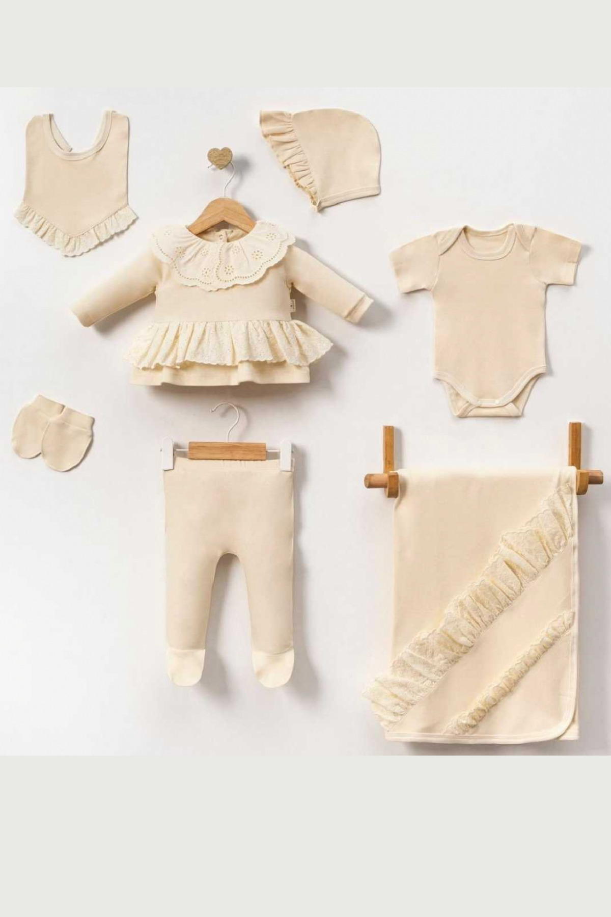 Cherub Baby Elit Bebe Yaka Yenidoğan Kız Bebek 7 Parça Battaniyeli Hastane Çıkışı Zıbın Seti fotoğrafı 3 (önizleme)