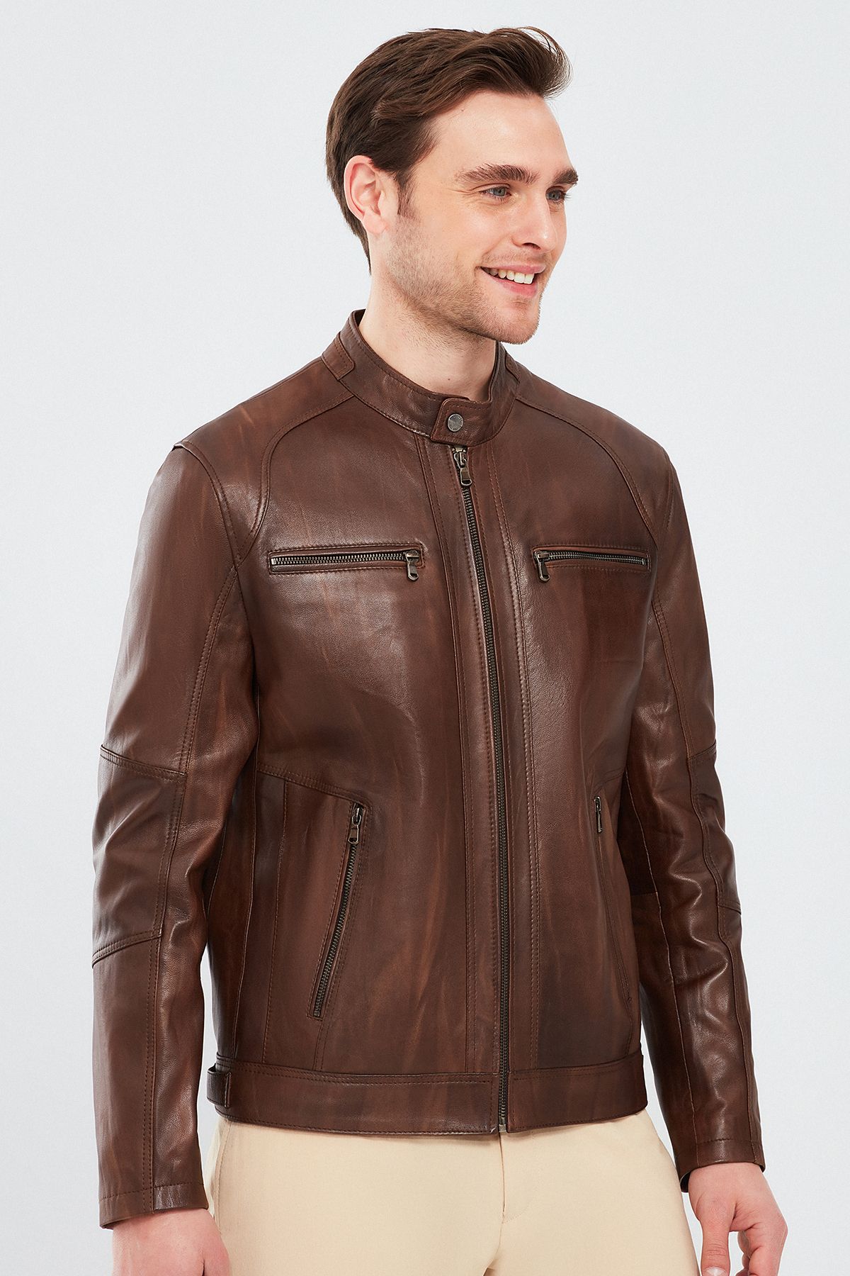 Derimod-Alanzo Men's Leather Coat Brown - 23wge6330nc 3