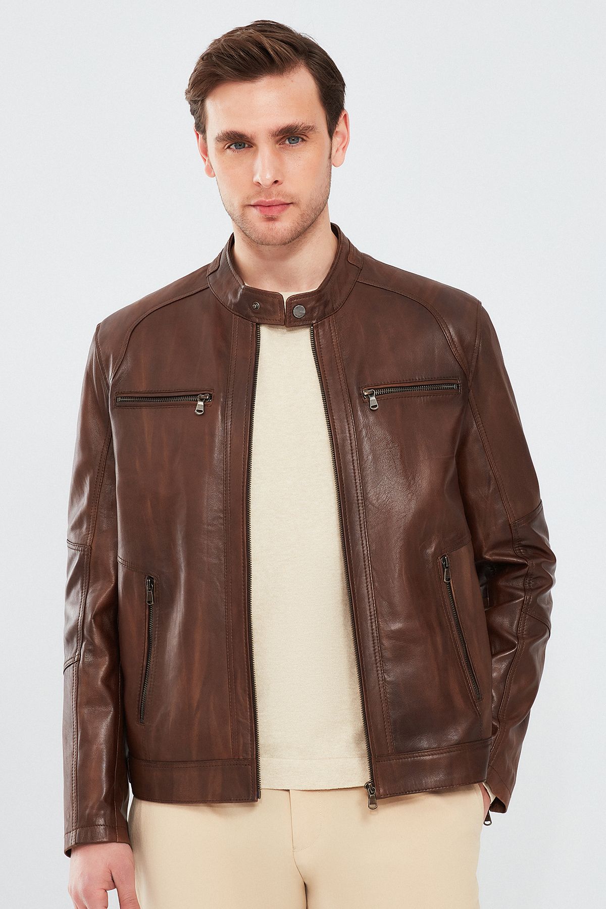 Derimod-Alanzo Men's Leather Coat Brown - 23wge6330nc 1