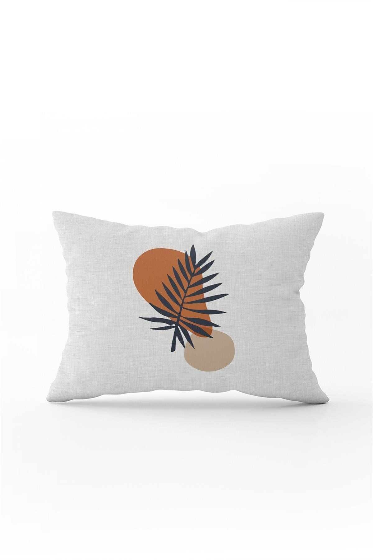 Cango Home-Navy Blue Orange Bohemian Style Leaf Patterned Digital Printed Throw Pillow Pillow Case Cgh692-3550 Double T 1