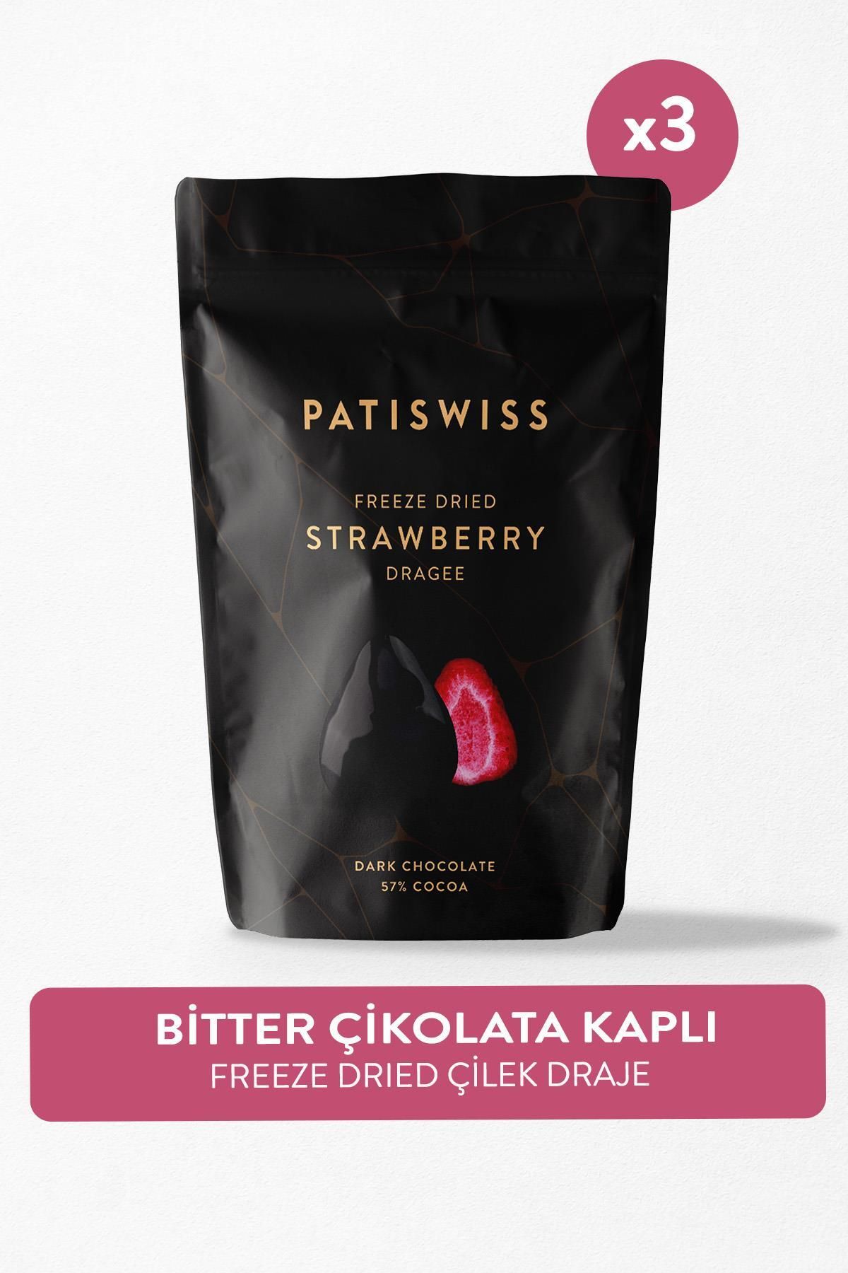 Patiswiss Bitter Çikolata Kaplı Çilek Draje Set 80g X 3 Adet