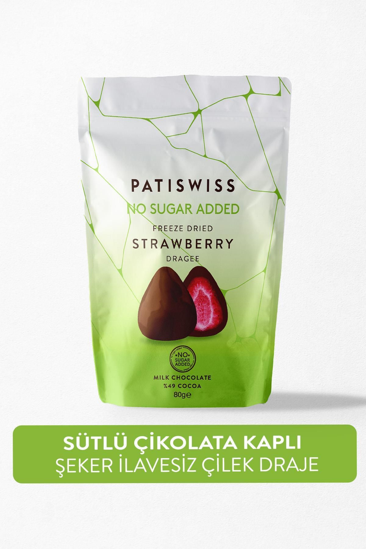 Patiswiss Şeker Ilavesiz Sütlü Çikolatalı Çilek Draje 80g