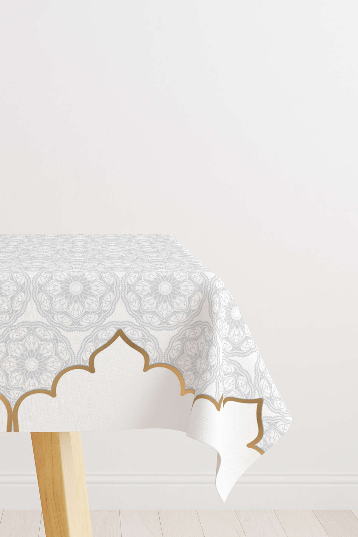 Cango Home White Gray Ramadan Themed Decorative Patterned Digital Printed Tablecloth Cgh1284-ms