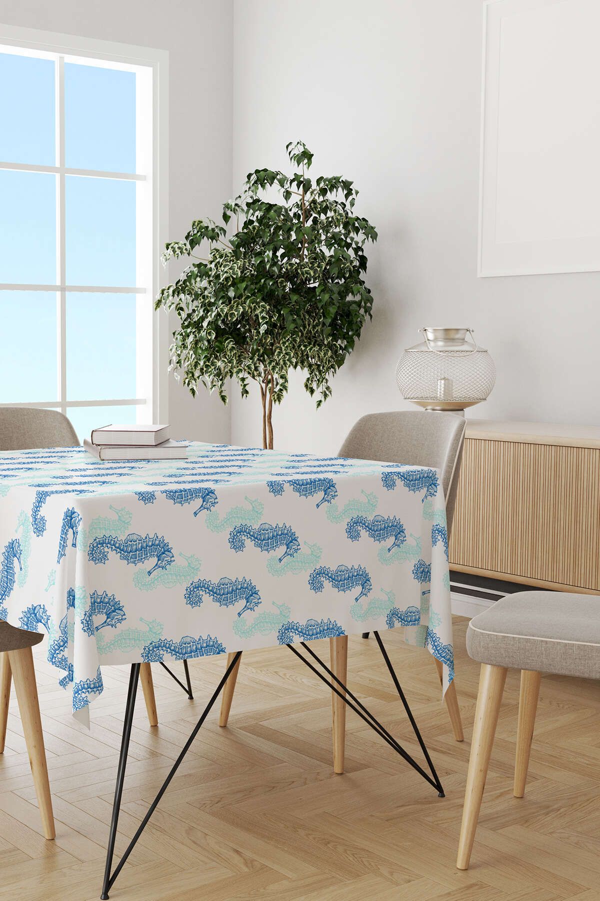 رومیزی آبی سفره چاپی دیجیتال با مضمون دریای سفید CGH629 MS Cango Home
