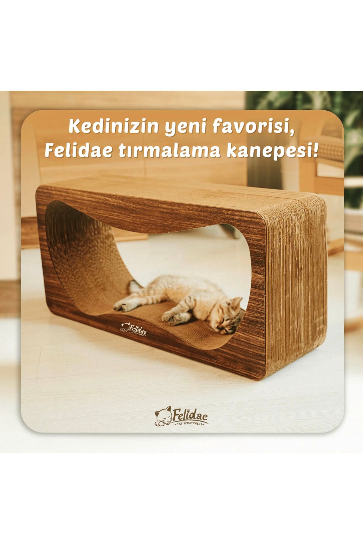 Felidae Oluklu Mukavva, Kedi Tırmalama Kanepesi – Yatay Tırmalama / Xlarge (75X36X24CM) - Koyu Ahşap Renk