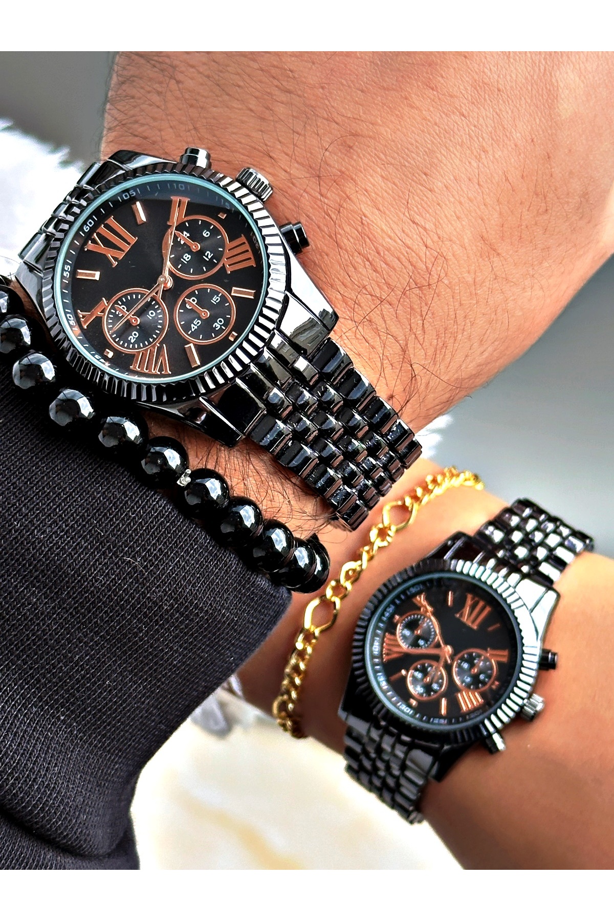 Custom Series Full Metal Band Roman Numerals Couple Wrist Watch-Bracelet gift