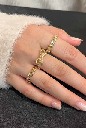 TREND COLLECTİON Zirkon Taşlı Gold Zarif Ayarlanabilir Zincir, Fiyonk, Kalp 3...