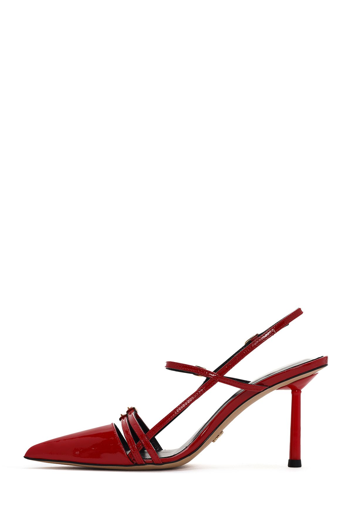 Derimod-Red Patent Leather Women's Shoes - Ankle Strap, Open Back Heels 24SFD100516 3