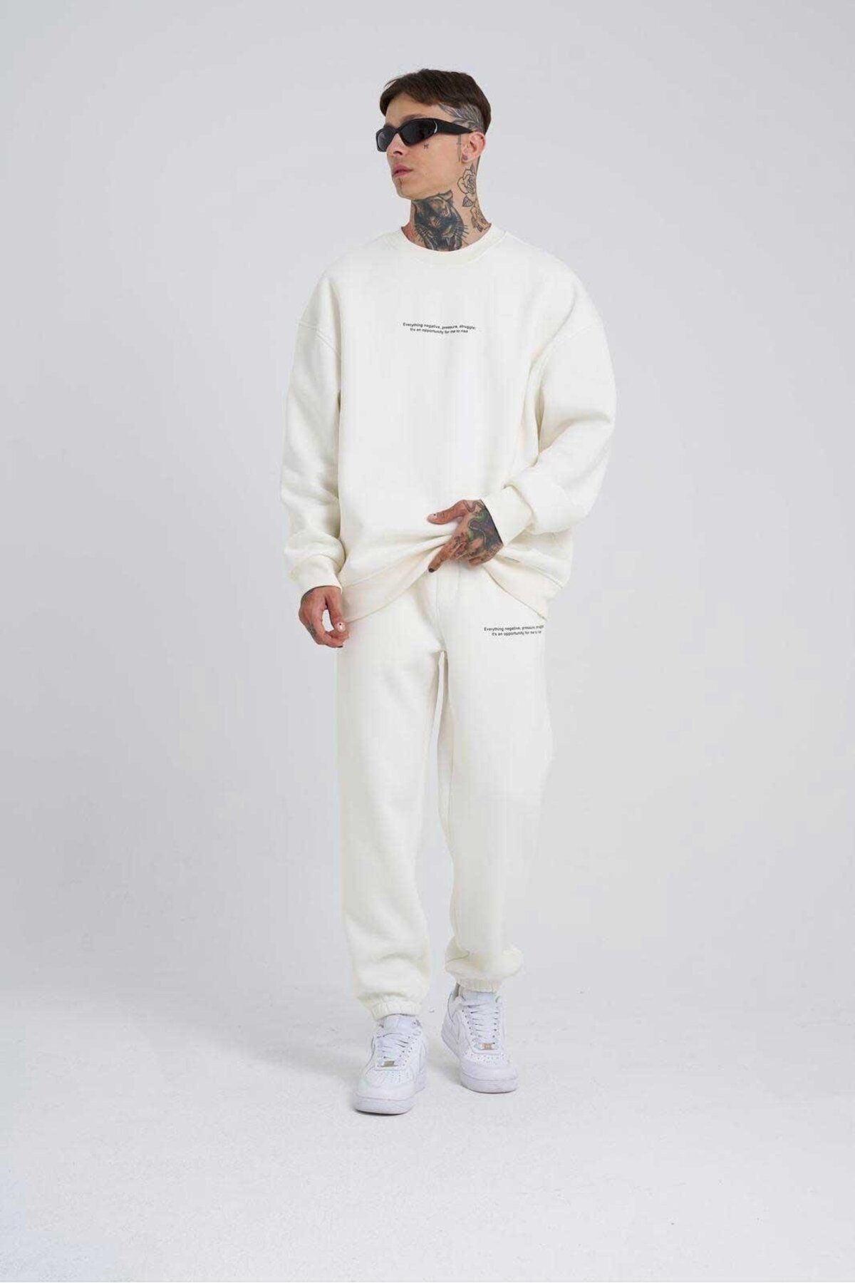 Machinist-Ανδρικά Follow Your Printed Oversize Ecru Sweatpants 2